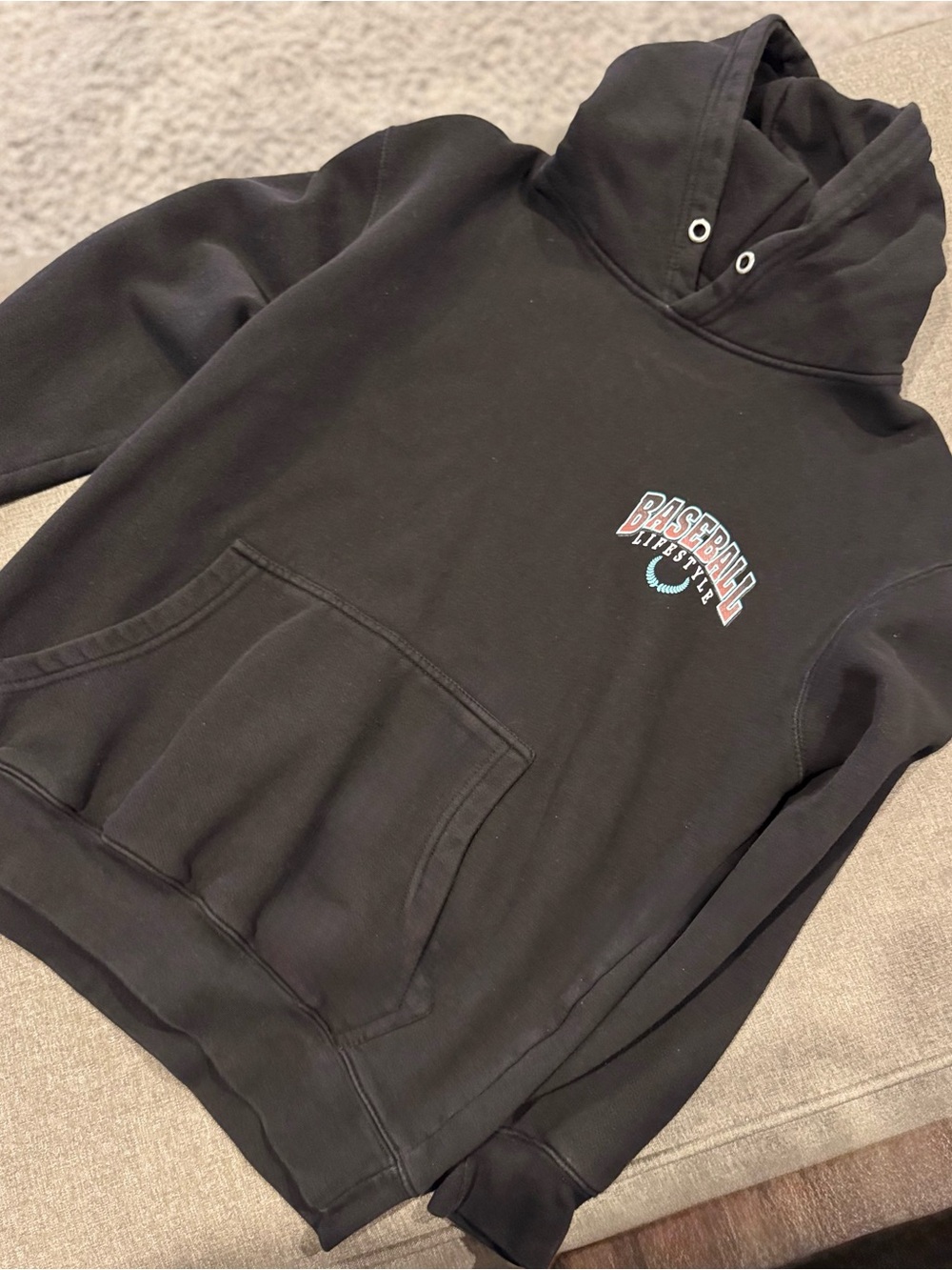 Baseball Lifestyle Black Pullover Hoodie with Chest Graphic